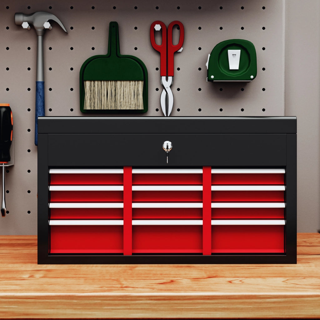 Cassetta per Attrezzi a 6 Cassetti in Acciaio con Serratura, 60x26x34cm, Nero e Rosso
