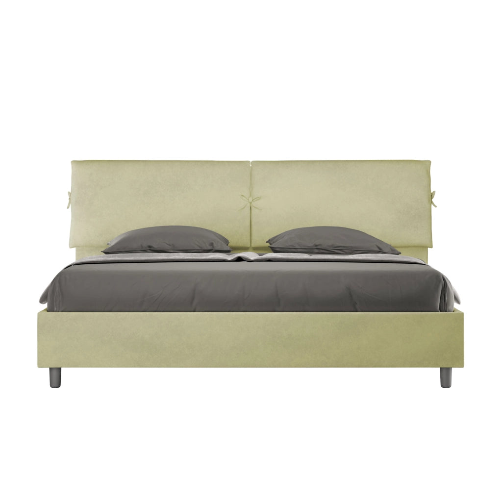 BS COM Letto matrimoniale king size con rete imbottito 200x210 microfibra tè verde