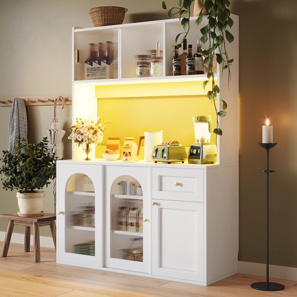 ARMADIO ALTO con LED 120x35x167 cm Bianco MDF e Pannello di legno