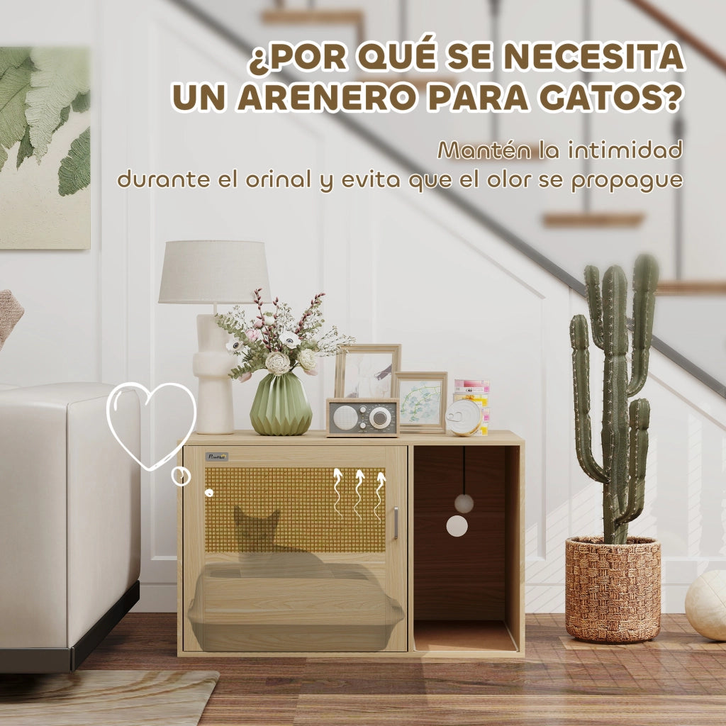 Casetta per Gatti con Porta in Rattan ¨C zephmum ¨C 80x50x50 cm Roble