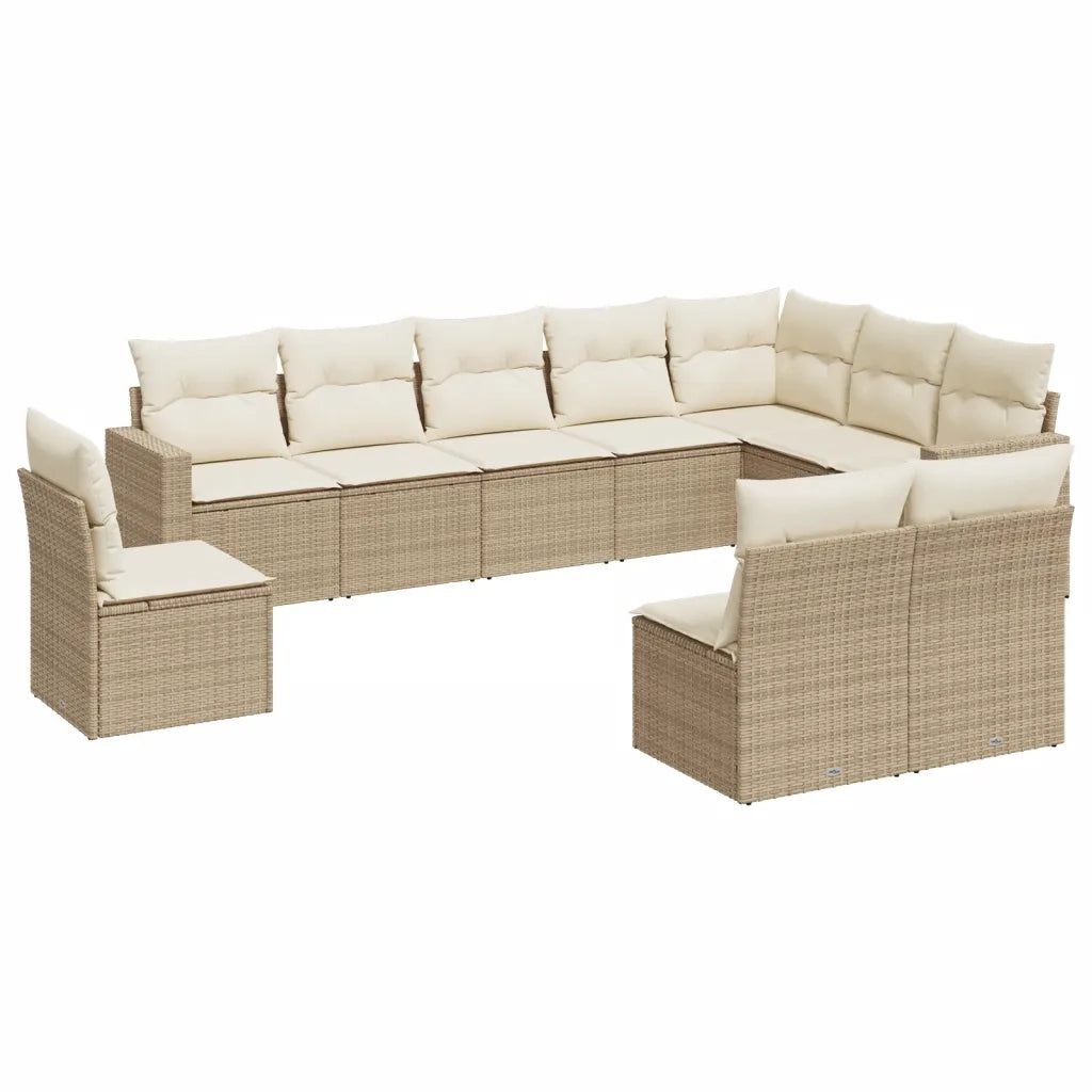 Set Divano da Giardino 10 pz con Cuscini Beige in Polyrattan 3251445
