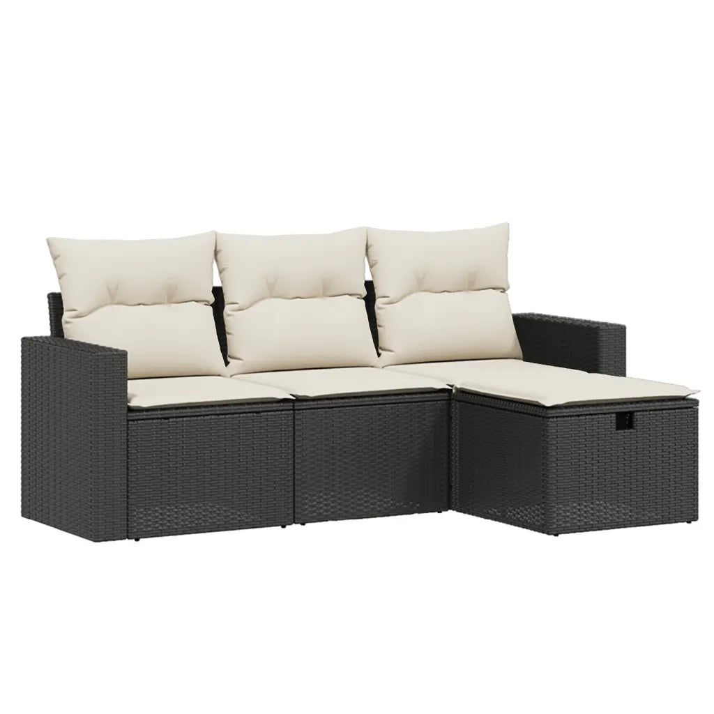 Set Divani da Giardino 4 pz con Cuscini Nero in Polyrattan