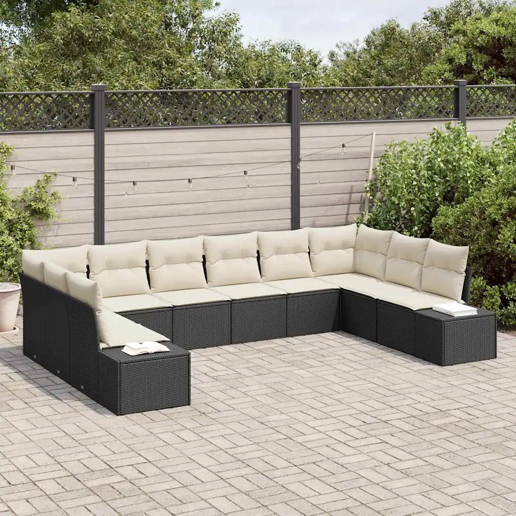 Set Divano da Giardino con cuscino 10 pcs Nero polyrattan 3347237