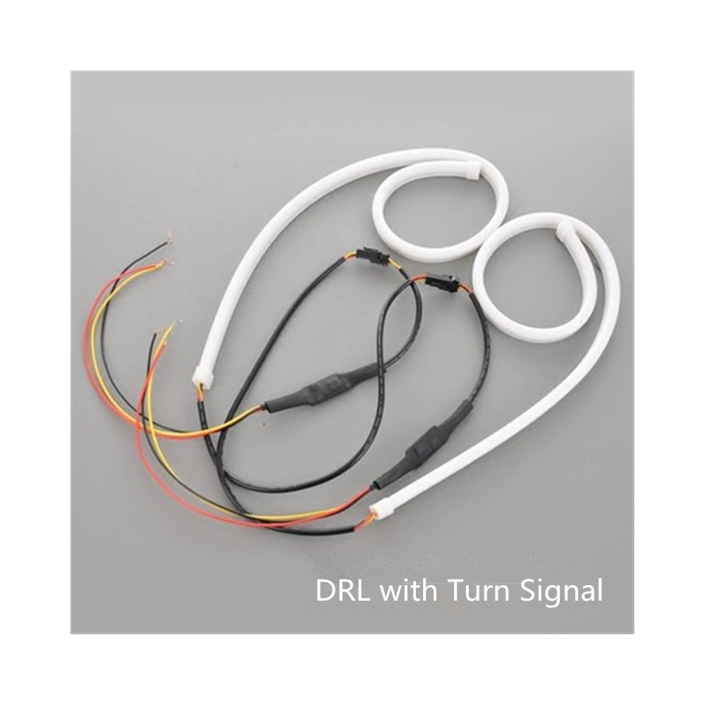 Trade Shop - Coppia Tubo Flessibile Fari Bicolore Drl Led Luce Daytime Bianca Gialla 600mm -