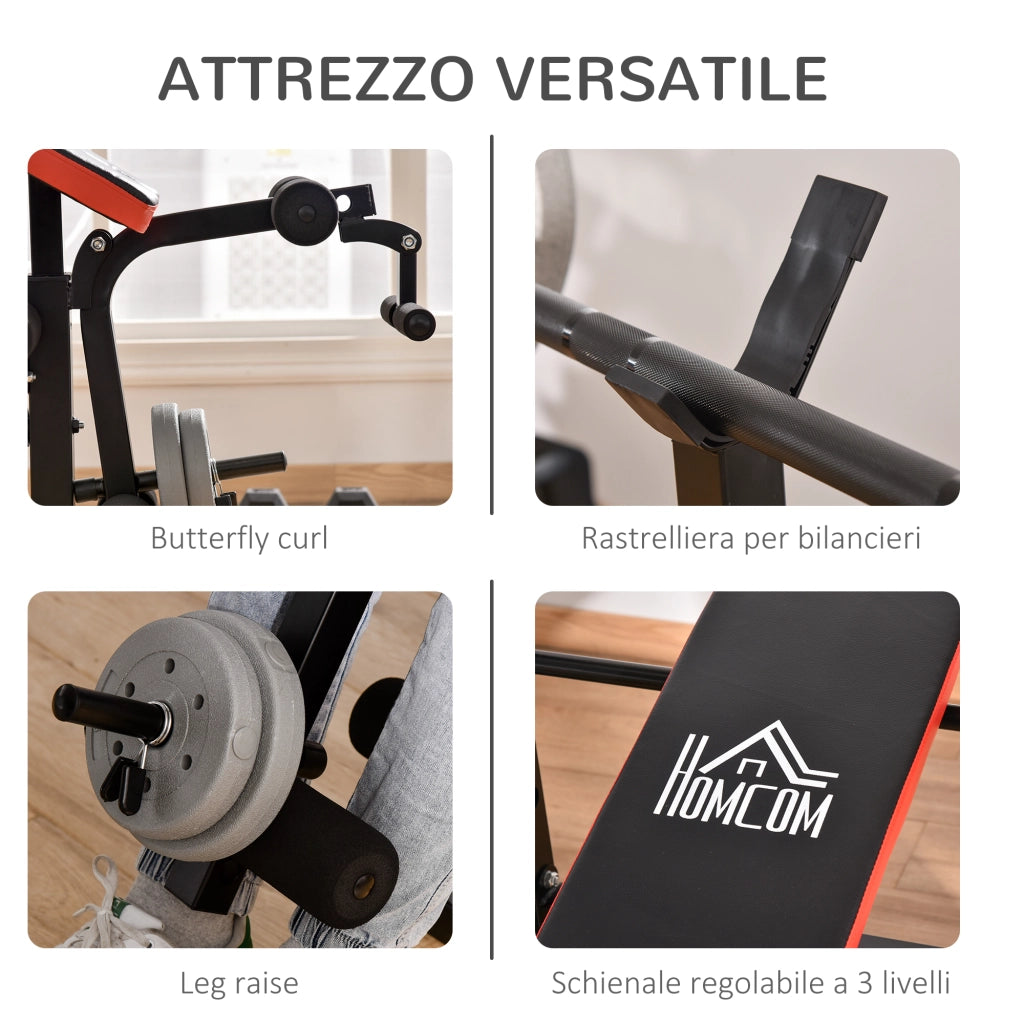 Poltrona Multifunzione Regolabile in Acciaio e Plastica ¨C Zephmum ¨C Rosso e Nero 175x139x127 cm
