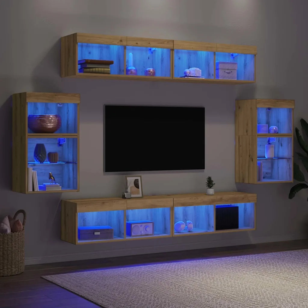 Set mobile TV 8 pz | Armadietto TV | Mobile Porta TV rovere artigianale Legno multistrato