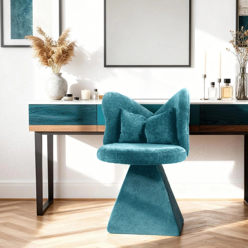 Poltrona girevole senza braccioli con base stabile in tessuto chenille blu 52×52×46 cm