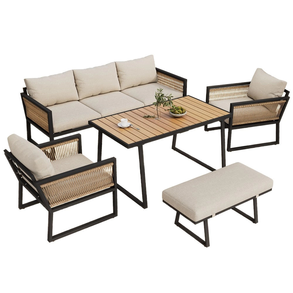 Set da giardino 5 pezzi - Zephmum- 3 divani 2 poltrone tavolo e pouf