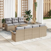 Set Divano Giardino 8 Pezzi Con Cuscini Beige Poly Rattan Acacia