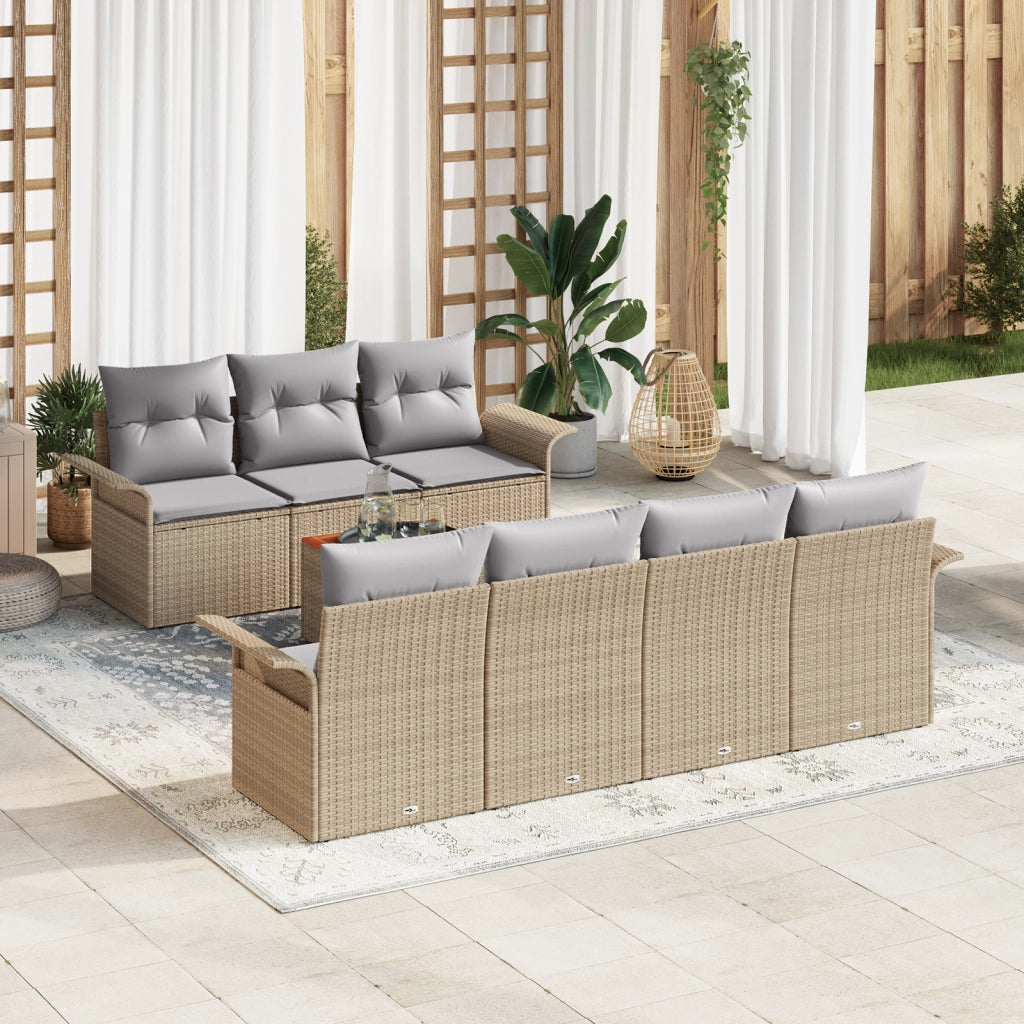 Set Divano Giardino 8 Pezzi Con Cuscini Beige Poly Rattan Acacia