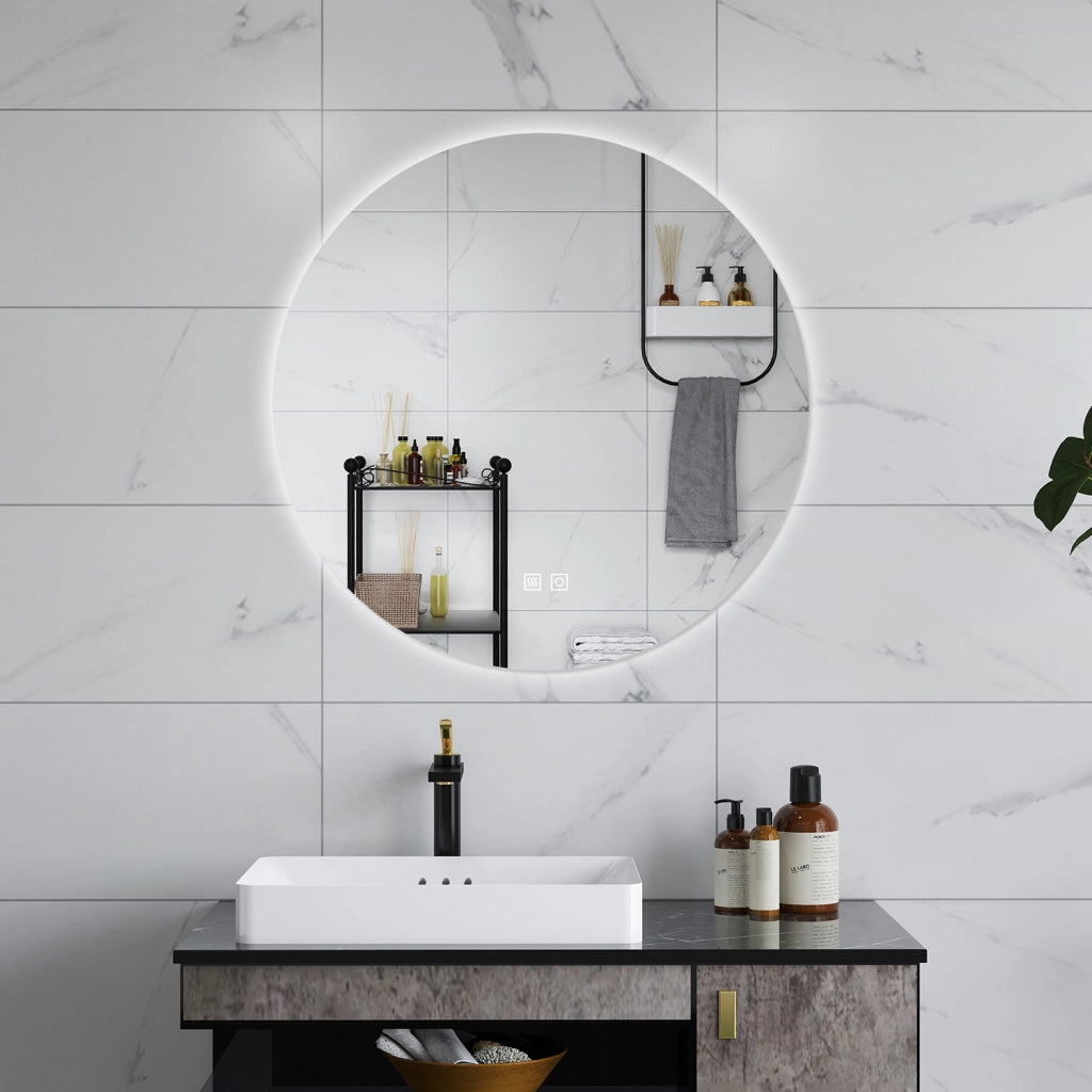 AICA Specchio da bagno 70 x 70 cm, 3 colori, antiappannamento, dimmerabile, interruttore touch, Funzione Memoria