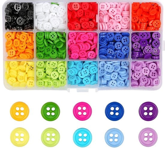 1200 pezzi di viti in plastica, brodini a quattro occhi colorati, toppe per camicie per DIY, artigianato, cucito e maglia, 15 colori, 9 mm