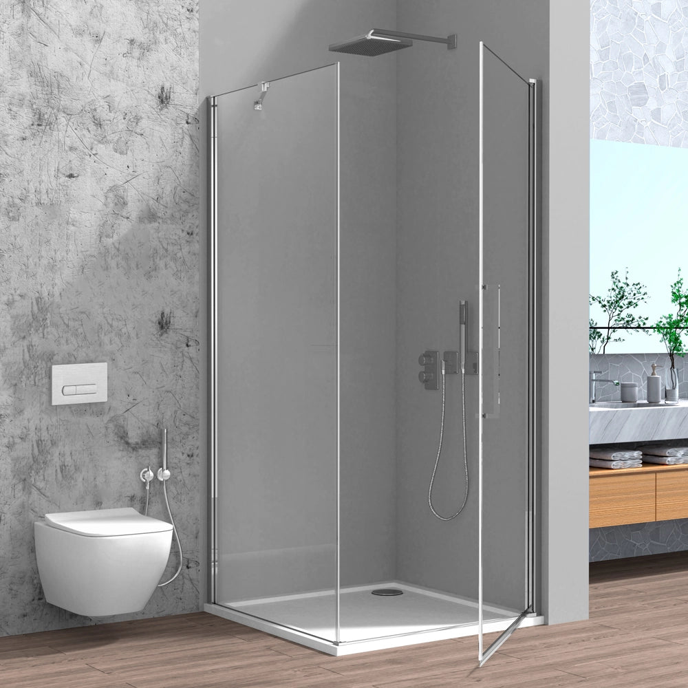 Box doccia angolare 90x80 in vetro temperato trasparente battente con profili cromo Neos