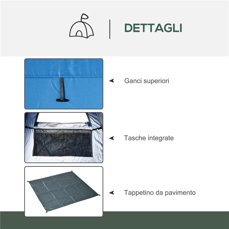 TENDA DOCCIA DA CAMPEGGIO E SPIAGGIA CON PORTA A CERNIERA E BORSA DI TRASPORTO 126X124X189 CM BLU