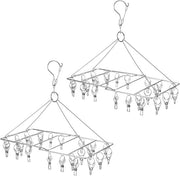Due appigli per abiti con 24 penne in acciaio inox - Asciugacapelli spaziale per calze, reggiseni, pannolini per bambini e appendi piccoli oggetti