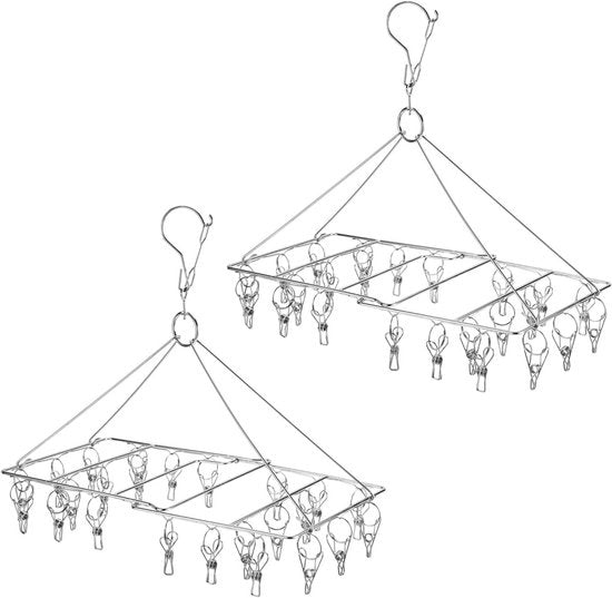 Due appigli per abiti con 24 penne in acciaio inox - Asciugacapelli spaziale per calze, reggiseni, pannolini per bambini e appendi piccoli oggetti