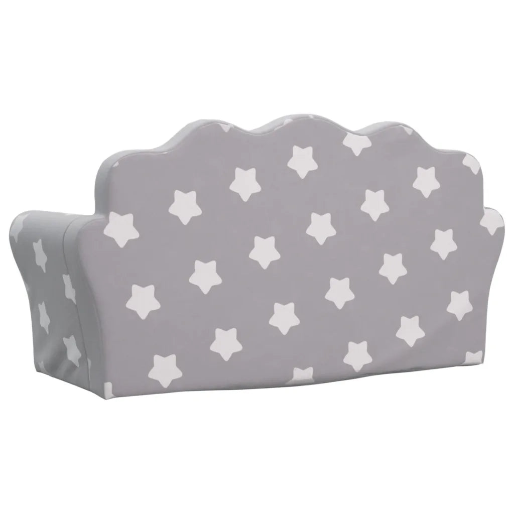 Divano | Divano da soggiorno | Sofa Bambini 2 Posti Grigio Chiaro con Stelle Morbido Peluche