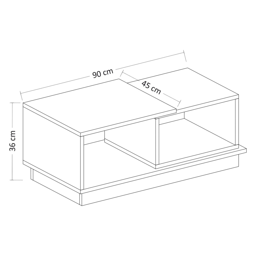 Ruino, Tavolino da Salotto 2 Vani, 90x45x36h cm Marrone Rovere Nodi