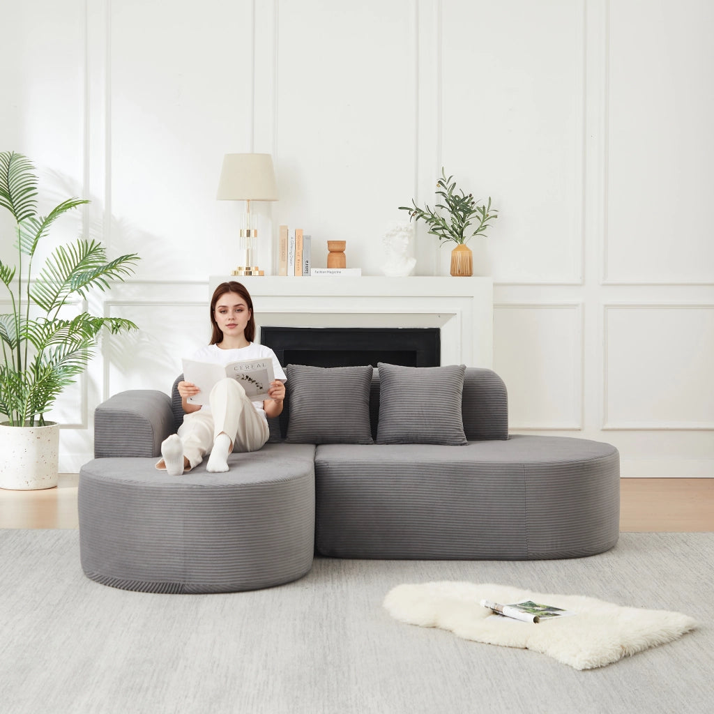 Divano angolare con chaise longue in velluto a coste grigio 220×155×70 cm