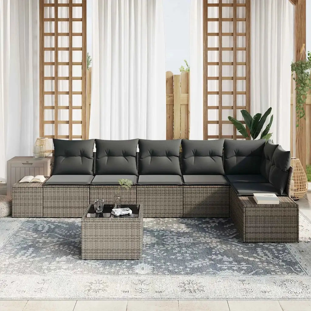Set Divano da Giardino Grigio chiaro polyrattan