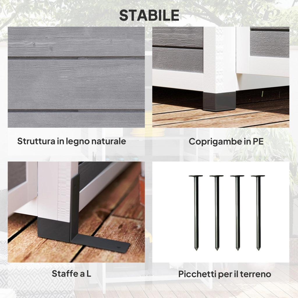Casetta da Giardino in Legno con Ripiani Regolabili, Due Porte con Blocco e Finestre, Grigio