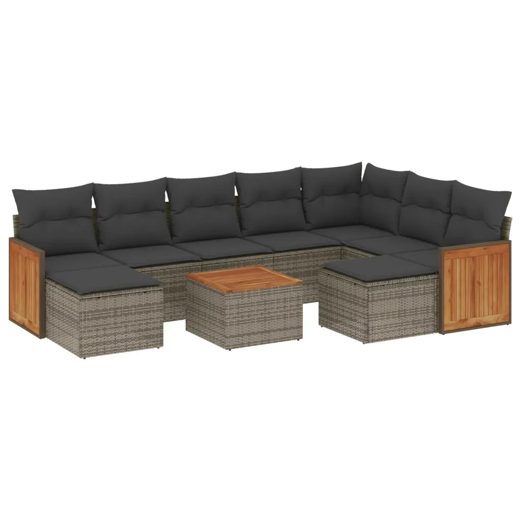 Set Divano da Giardino 10 pz con Cuscini Grigio in Polyrattan 3228230
