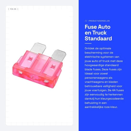 Fusibili - Protezione standard - Auto e Camion - Set da 25 - 4A - Rosso - Adatto per veicoli - 4 Ampere