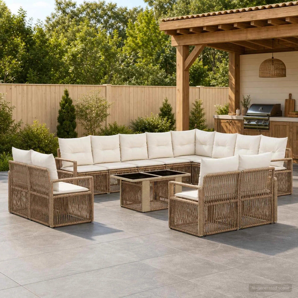 Set Divano da Giardino 13 pz Beige e Bianco Crema polyrattan 3437181