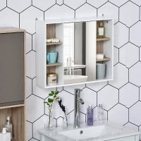 Armadietto con Specchio in MDF e Truciolato con 3 Ripiani Laterali e Ripiano Regolabile Interno, 60x14.5x49.4 cm
