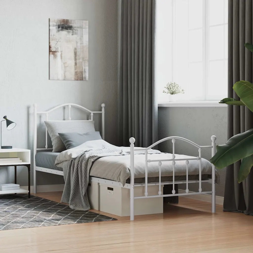 Giroletto con Testiera e Pediera-Struttura Letto Metallo Bianco 90x190 cm 444460