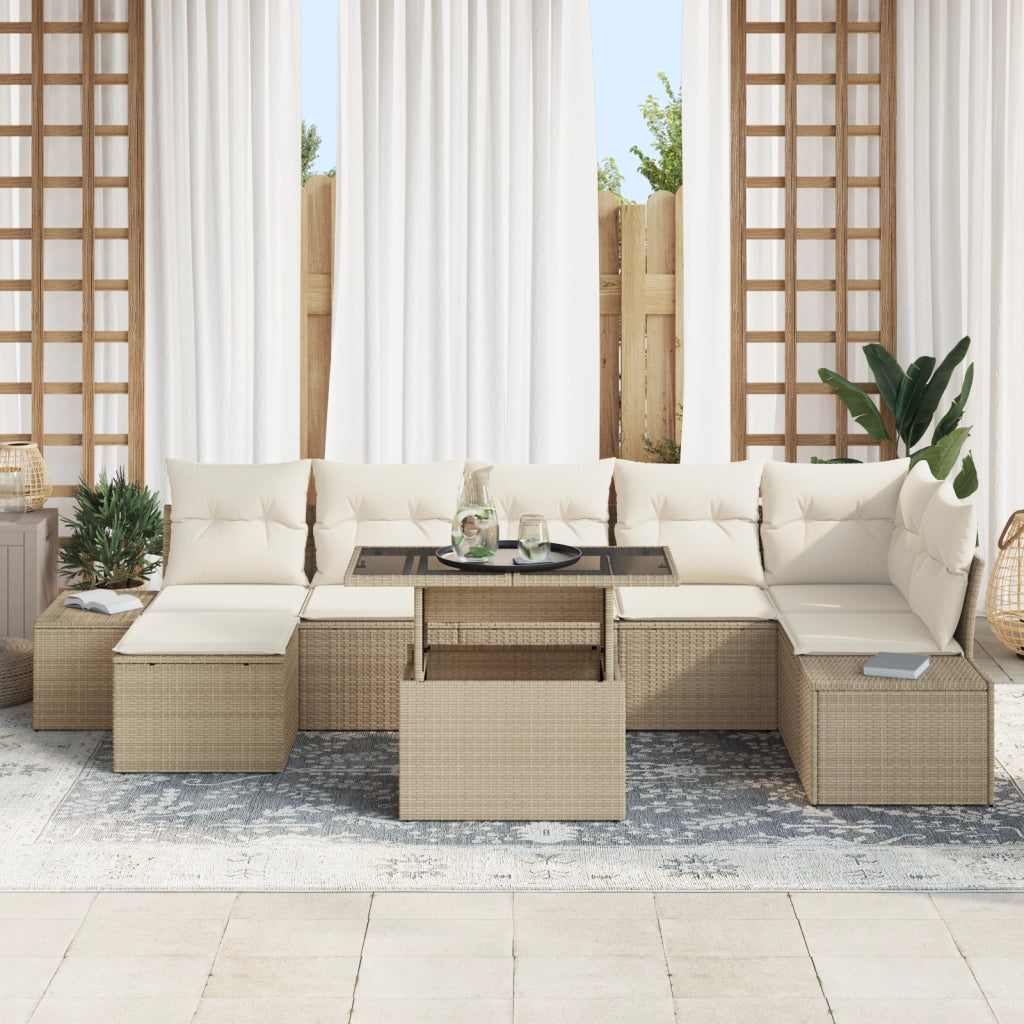 Set di divani da giardino 8 pezzi con cuscini beige in rattan polimerico