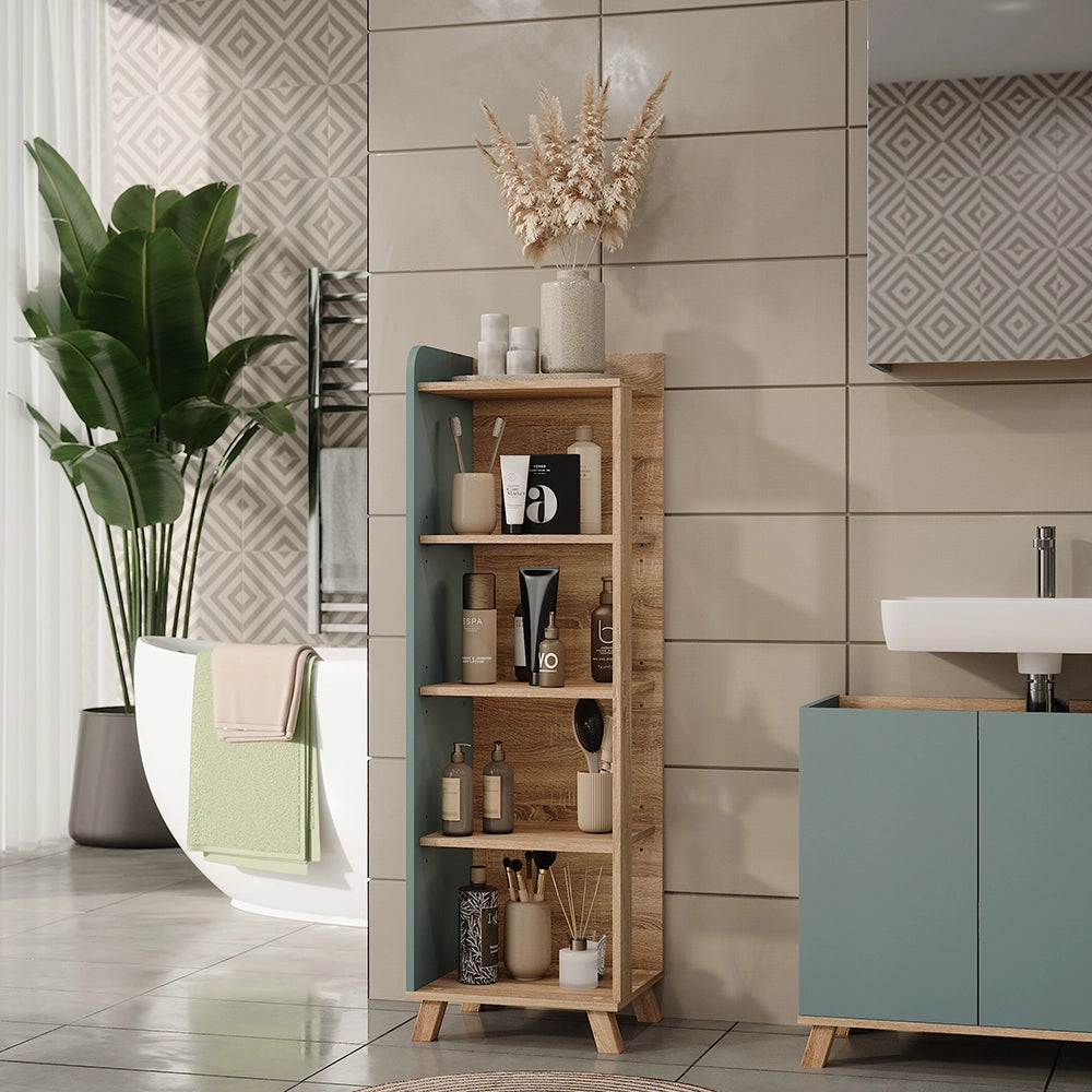 Vicco Mensola da bagno Sonoma/blu 40 x 128 cm con 4 scomparti