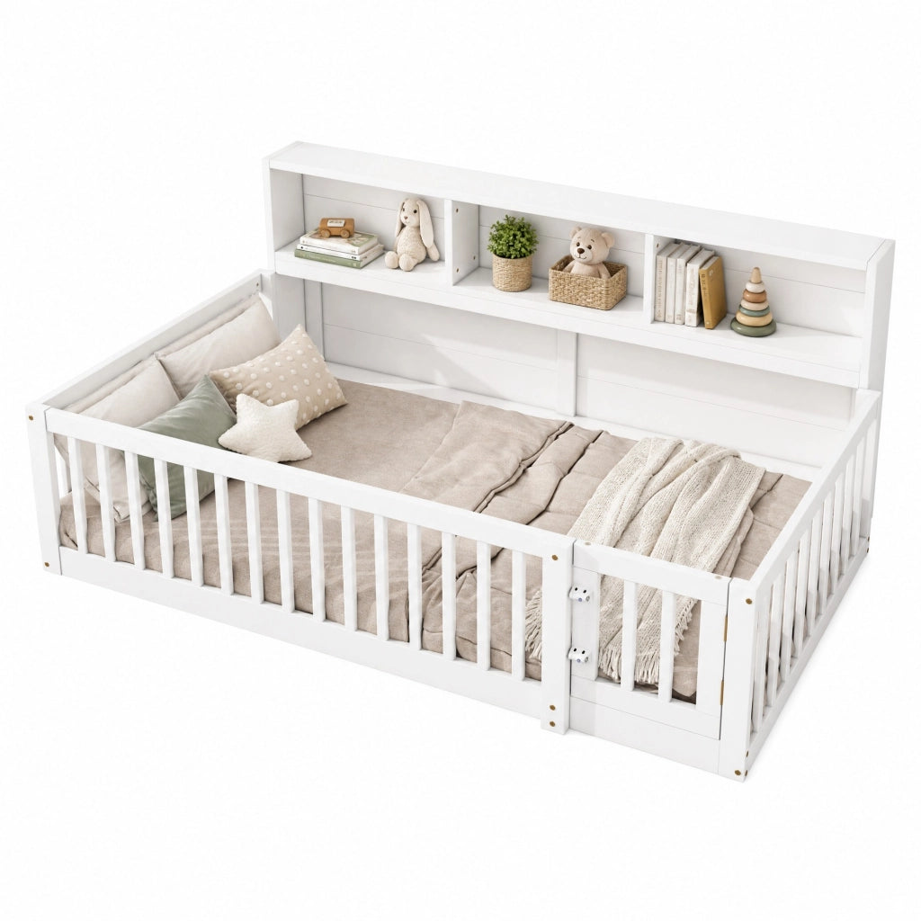 Letto daybed 90x200 cm in pino e MDF con sponde di sicurezza; bianco