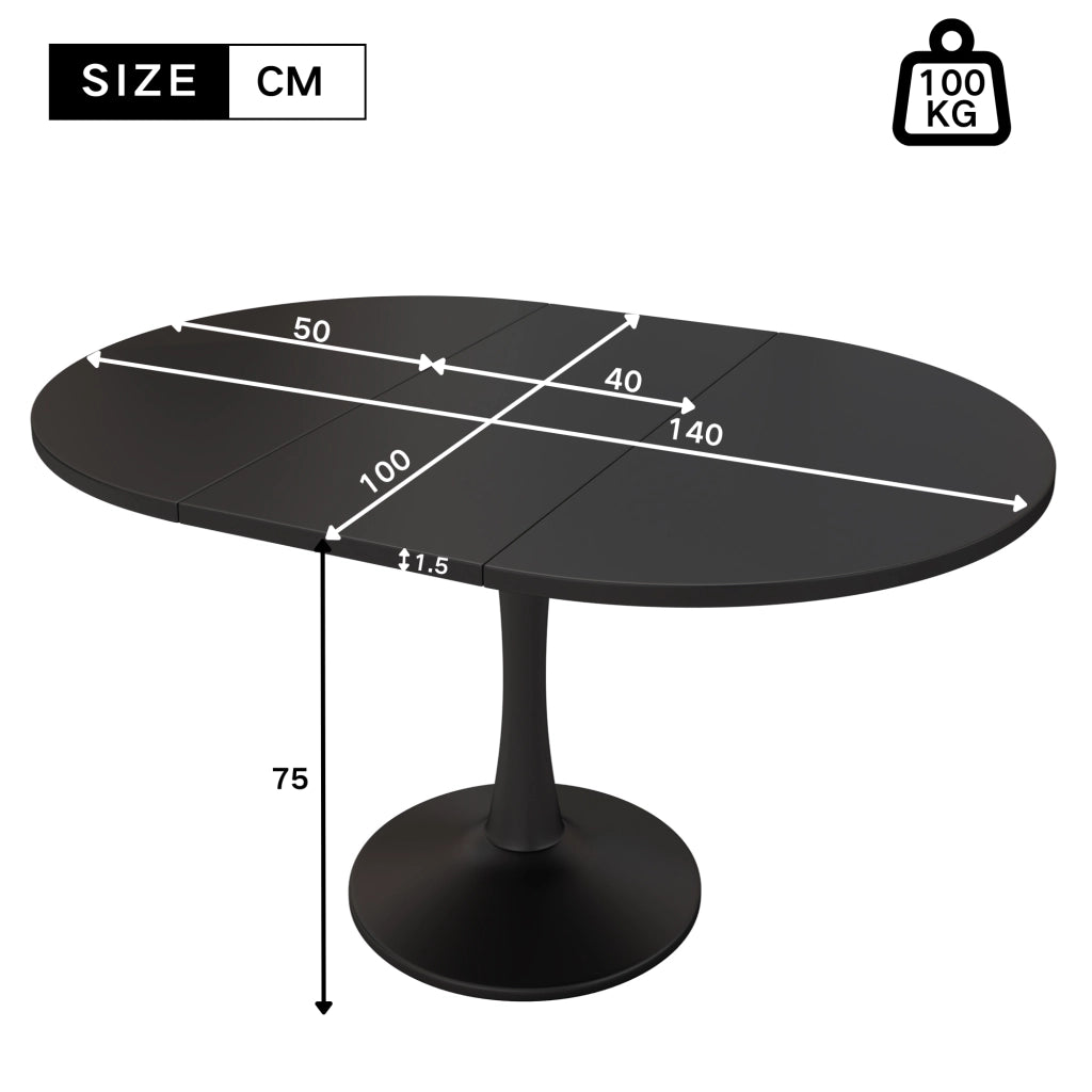 Tavolo da pranzo allungabile ovale in MDF nero 100/140 x 100 x 75 cm