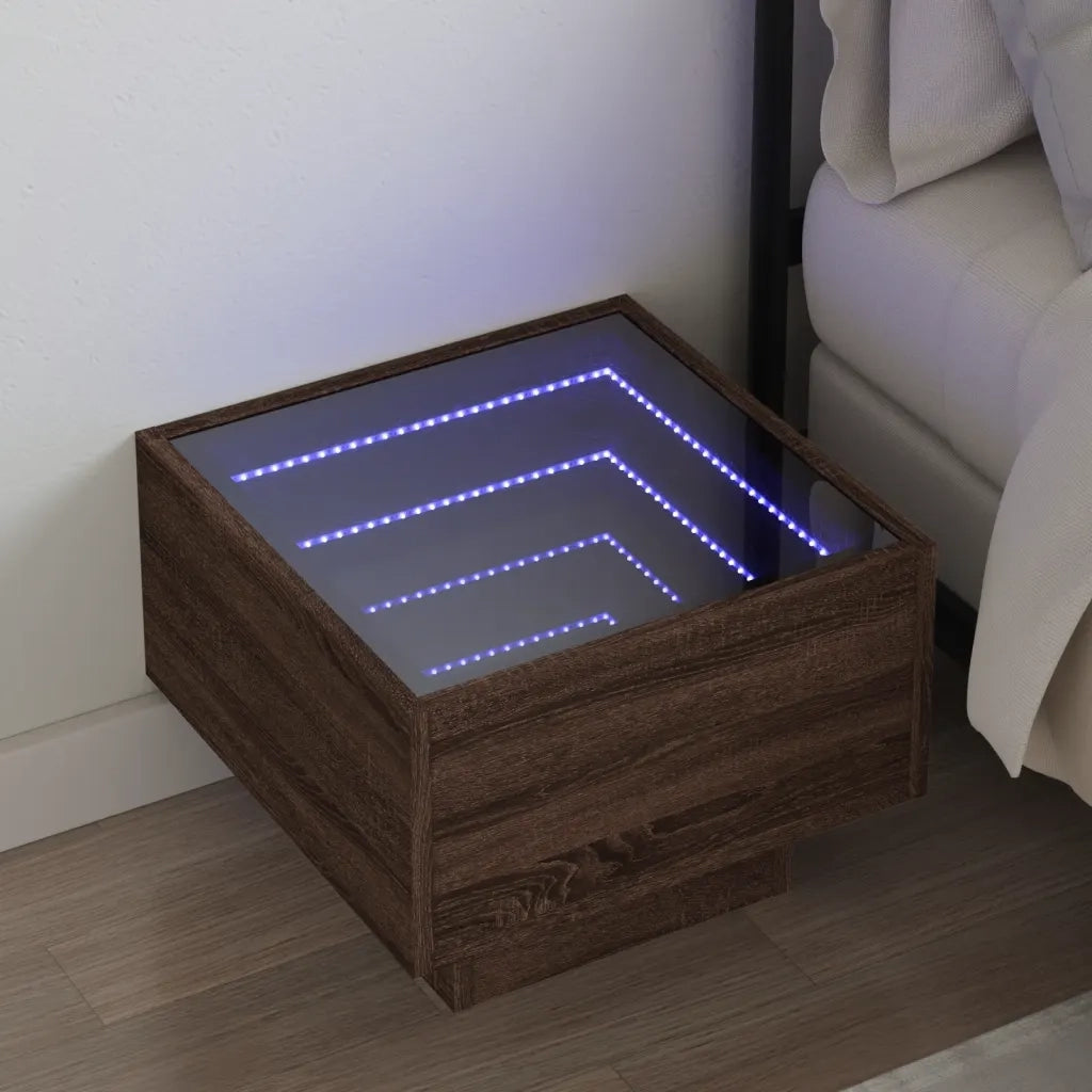 Comodino | Armadio da Notte | Mobiletto da notte con LED Infinity Rovere Marrone 40x40x30 cm