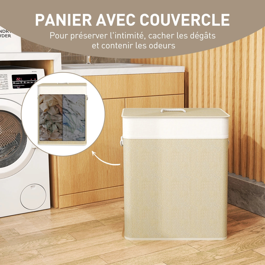 Cesta per il bucato doppia in bamb¨´ con coperchio ¨C zephmum ¨C 100 L, corda