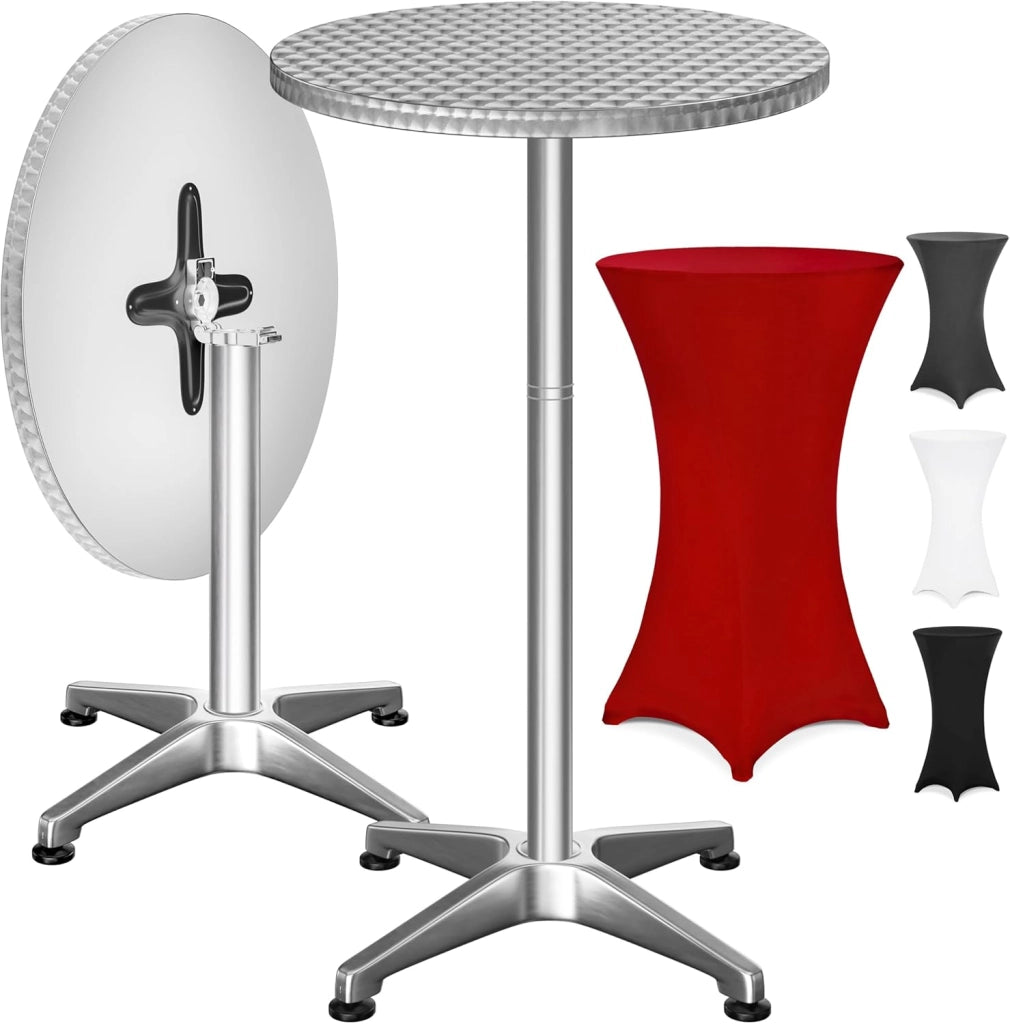 ® Tavolo Alto da Bar 2in1 con Fodera Regolabile in Altezza 70 cm / 115 cm in Alluminio Rotondo Ø60 cm Pieghevole per Esterni Giardino Bistrot Feste Tavoli da Ricevimento