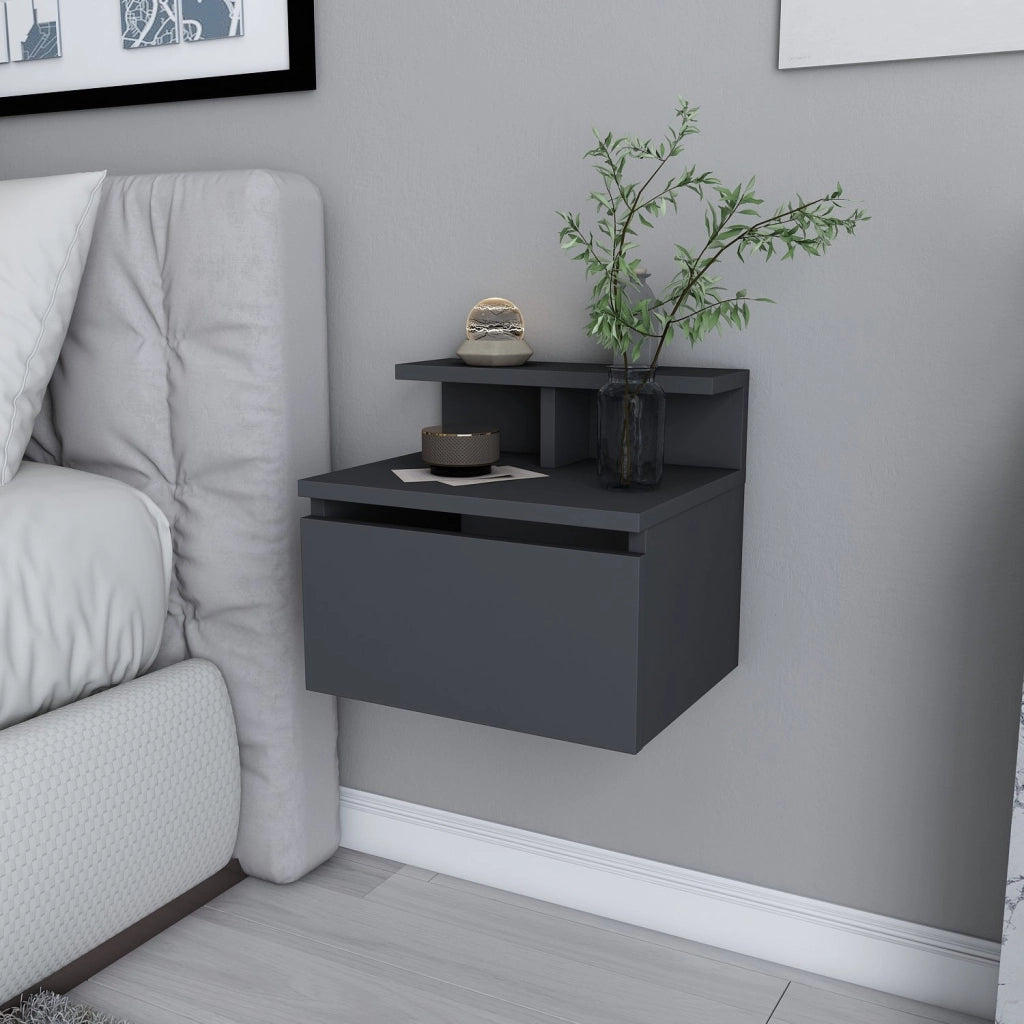 Comodino a parete in legno "Alice" - 40 x 32 x 35 cm - Grigio antracite