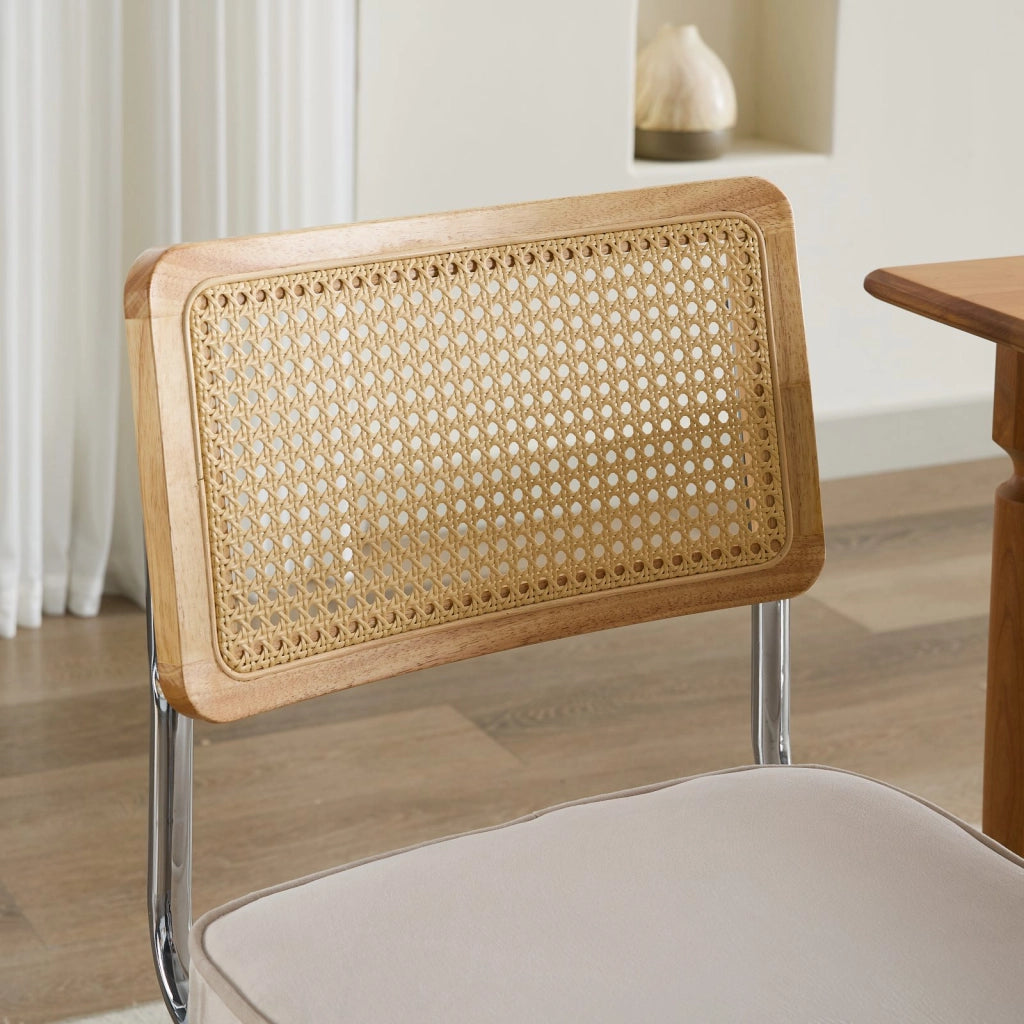 Sedie da Pranzo Set 2 Pezzi Velluto con Schienale in Rattan ¨C MINIMAL ¨C Struttura Cromata, Beige