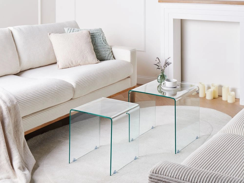 Set di 2 tavolini a nido in Vetro Trasparente Rettangolare stile Minimalista soggiorno
