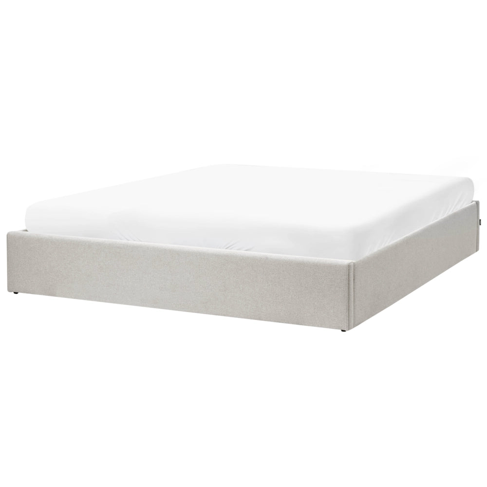Letto matrimoniale con contenitore in tessuto grigio chiaro 180 x 200 cm portaoggetti stile moderno