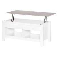 Tavolino Rettangolare con Piano sollevabile, 2 Ripiani, in Truciolato 105x50x49 cm, Bianco