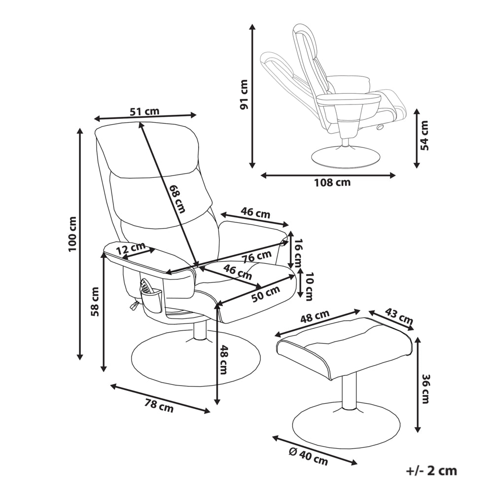Poltrona reclinabile marrone con poggiapiedi struttura in metallo imbottita in ecopelle funzione massaggio riscaldata design retrò