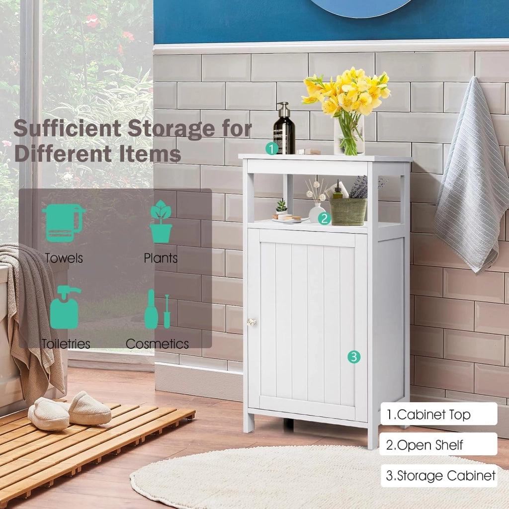 Mobile da Bagno con Ripiano e Armadio a Porta, 45 x 30 x 84 cm, Armadietto da Terra Autoportante in MDF, Armadio d’Archivio per Soggiorno, WC, Camera da Letto, Cucina (Bianco)