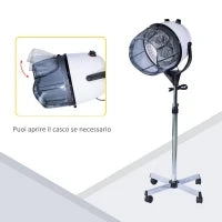 Casco Asciugacapelli 1180W ad Altezza Regolabile, Casco per Capelli con Timer 60 Minuti e Ruote Girevoli, in PP, PC e Acciaio, 65x65x115-165 cm, Bianco