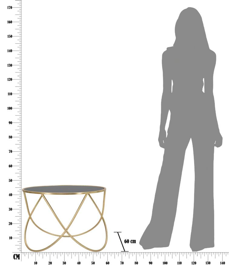 Tavolinetto Ring Ø60x45 cm in Ferro MDF e Specchio Nero e Oro