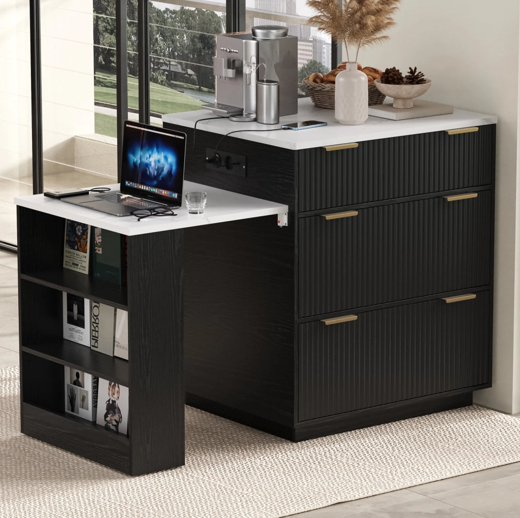 Isola cucina con tavolo estraibile LED e ricarica USB/Type-C