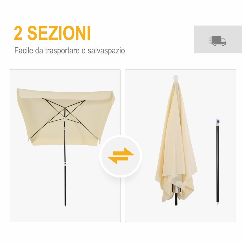 Ombrellone da Giardino 2x2 m Palo Ø28 mm in Matallo e Poliestere Bianco Crema