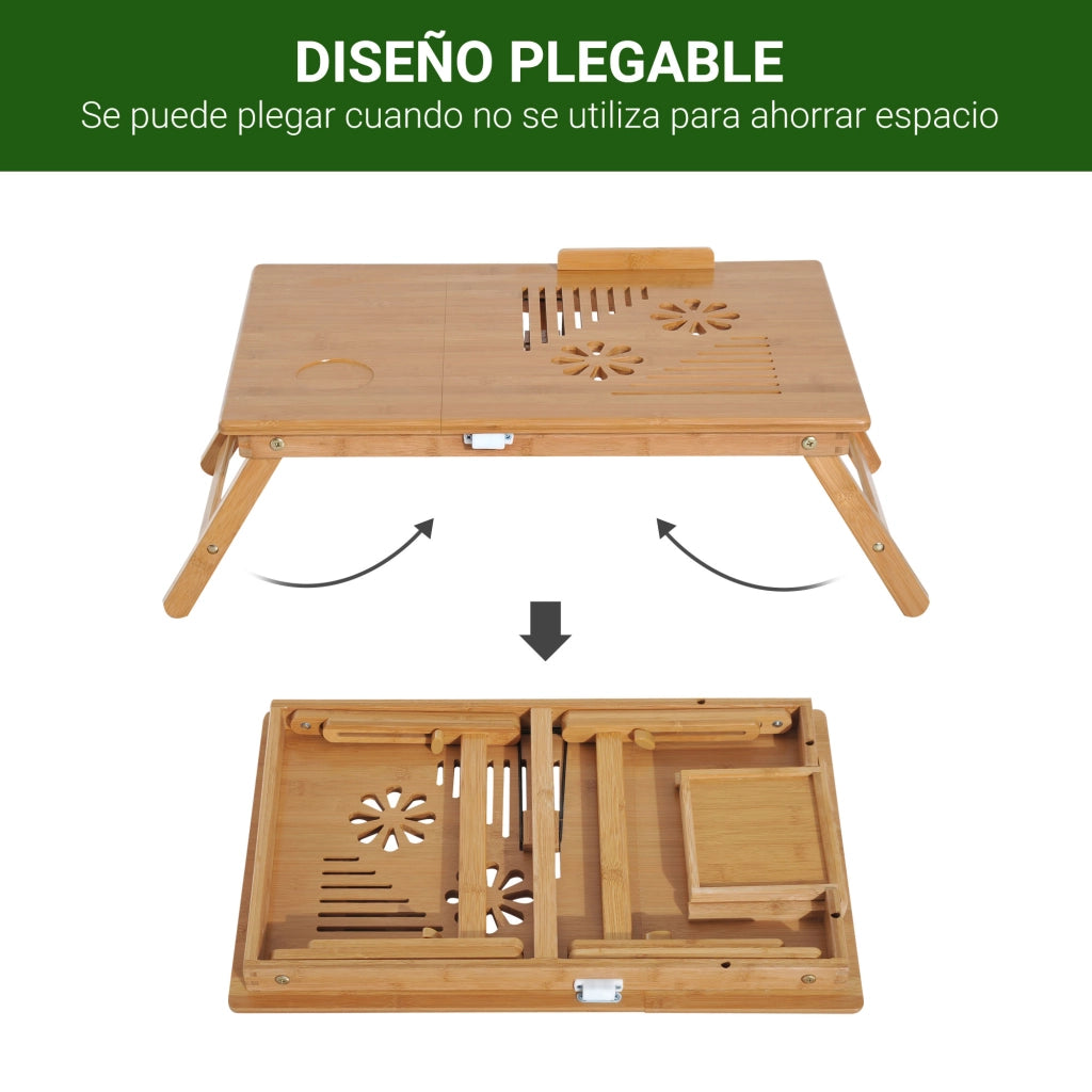 Tavolino da letto in bamb¨´ con cassetto regolabile ¨C zephmum ¨C 55x35x22-32,5cm