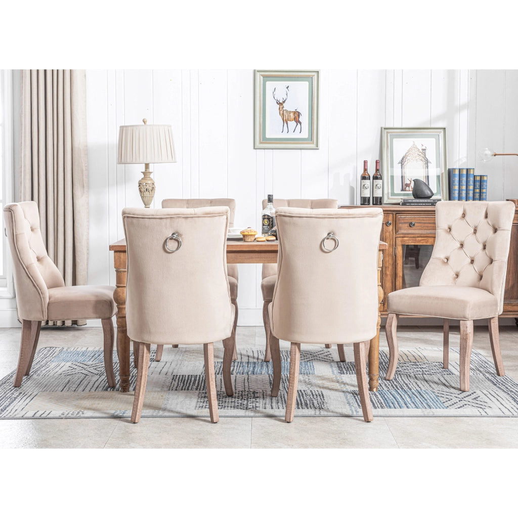SEDIA da pranzo in velluto beige, schienale alto, set da 6 pezzi